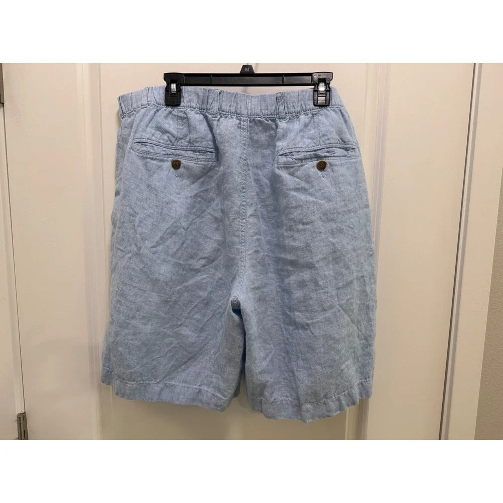 Caribbean Mens 44 Light Blue 100% Linen Elastic Waist Casual Shorts Summer Beach